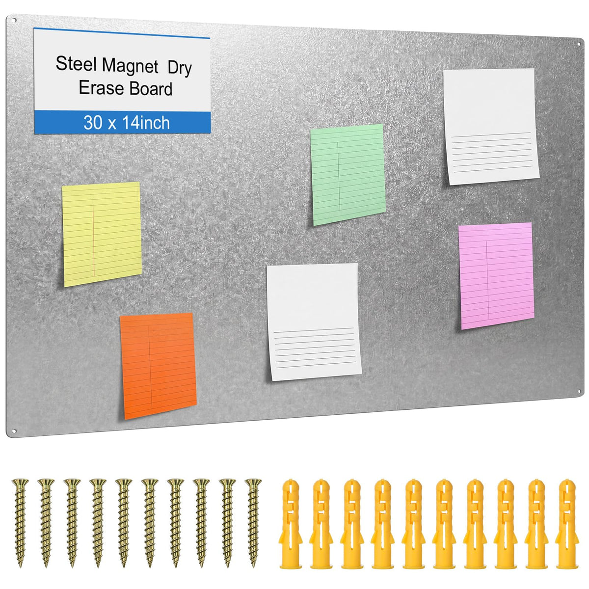 Ireer Magnetic Board Steel Magnet Bulletin Boards for Walls to Display Magnetic Notes Photos for Home Office Classroom, Pre Drilled with Screws and Dry Wet Erase Feature(Black,24 x 48 Inch)