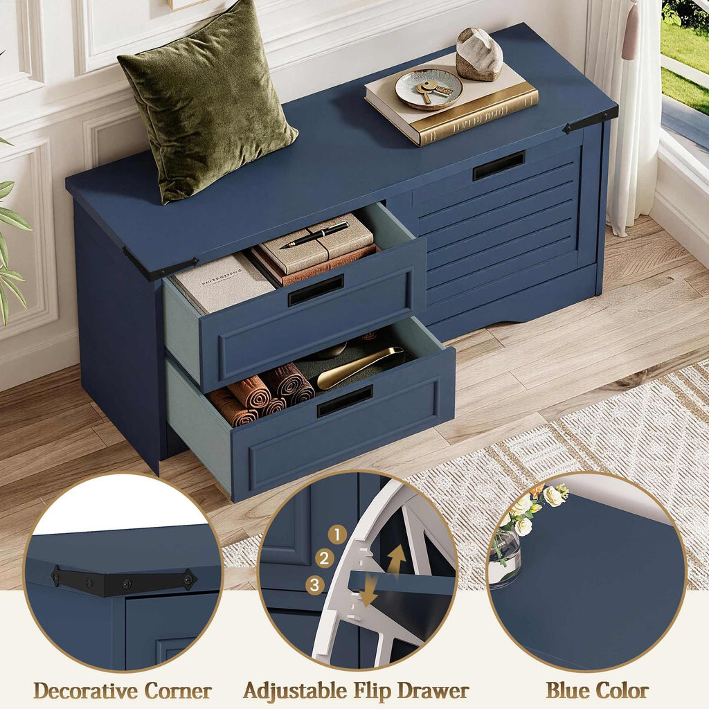 FATORRI Entryway Bench with Storage, 41 Inch Shoe Storage Bench, Industrial Wood Shoe Bench for Entry Way, Living Room, Bedroom and Mudroom (Black)