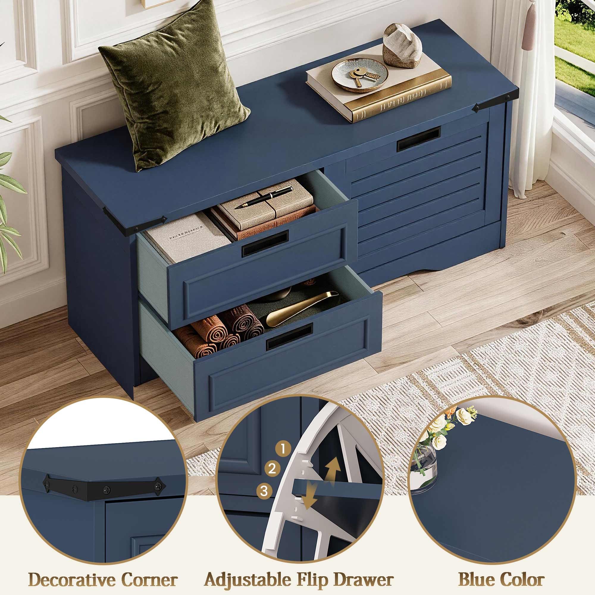 FATORRI Entryway Bench with Storage, 41 Inch Shoe Storage Bench, Industrial Wood Shoe Bench for Entry Way, Living Room, Bedroom and Mudroom (Black)