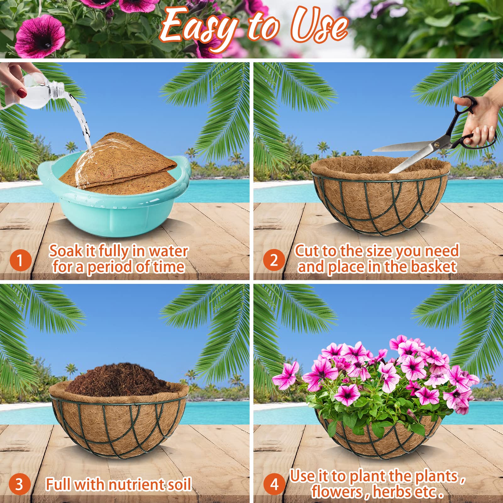 Riare 2 Pack 12 Inch Round Coco Liners Replacement, 100% Natural Coconut Coir Liners for Hanging Baskets, Garden Flower Vegetables Planter Pot, Window Box, Fence, Decks