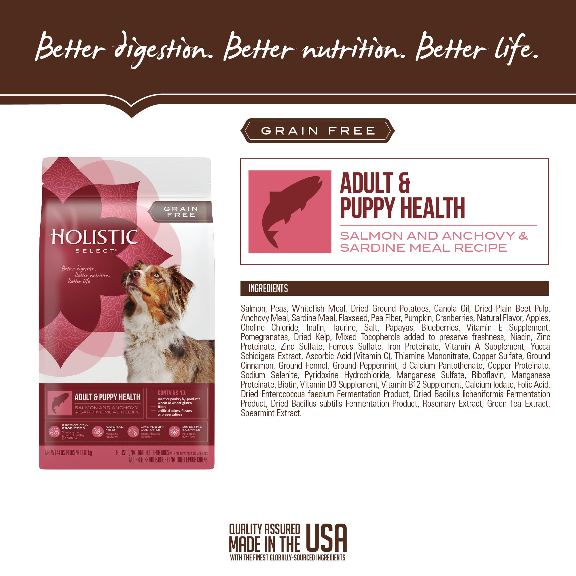 Holistic Select Natural Grain Free Dry Dog Food, Adult & Puppy Salmon, Anchovy & Sardine Recipe, 24-Pound Bag