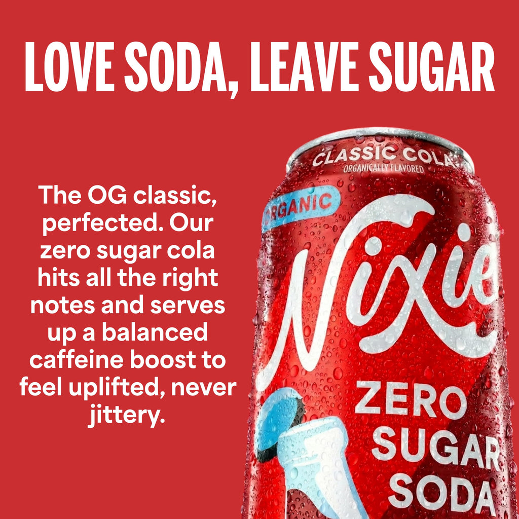 Nixie Organic Zero Sugar Soda, NEW Cherry Cola, Healthy Soda Pop, Non-GMO, 0 Sugar, 0 Calories, 40mg Caffeine, 12oz Cans (12 Pack)