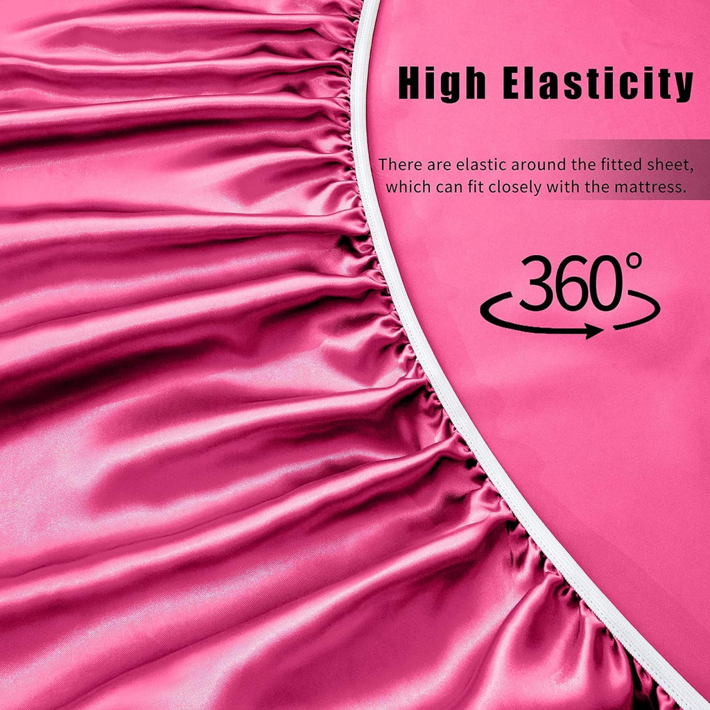VACVELT 3pcs Beige Satin Sheets Twin Size Bed Set, 15 Inch Deep Pocket Silky Satin Sheet Set, Soft Satin Bedding Set Cooling & Luxury Bed Sheets, 1 Fitted Sheet + 1 Flat Sheet + 1 Pillowcase