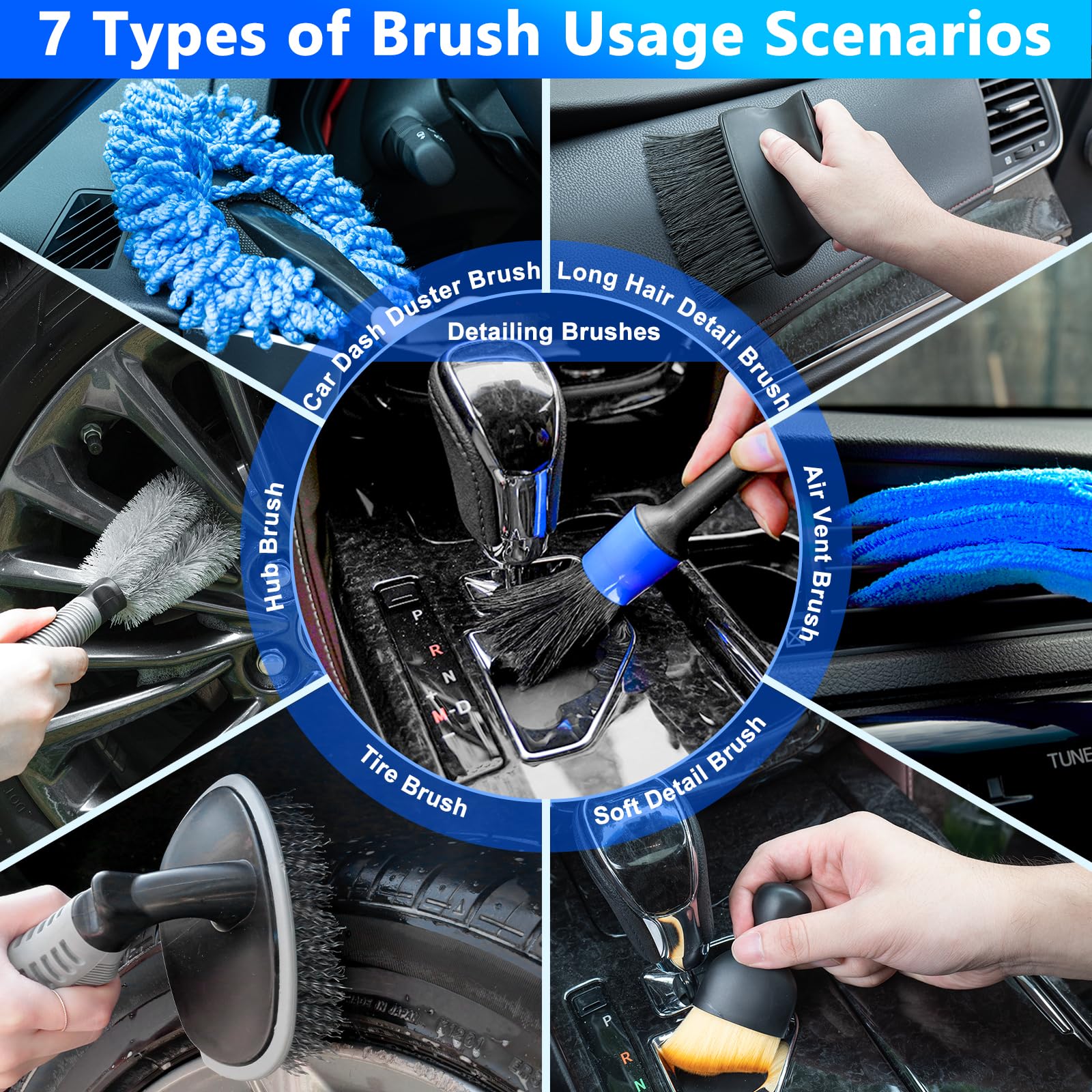 THINKWORK Car Wash Kit, Car Detailing Kit with Foam Gun, Car Wash Brush Mop and Large Folding Bucket Suitable for Car Cleaning, Blue Car Wash Set Gift for Men and Women