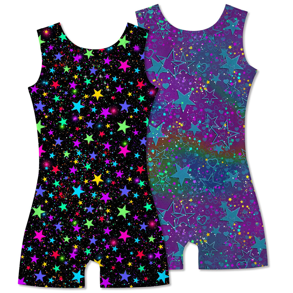 2 Packs Gymnastics Leotards for Girls Mermaid Leopard Dance Leotard Kids Biketard with Shorts