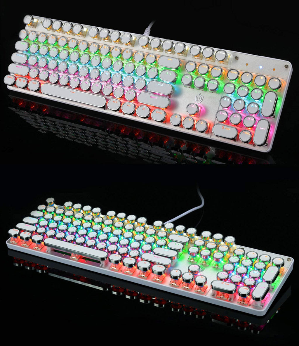 YSCP Typewriter Style Mechanical Gaming Keyboard RGB Backlit Wired with Blue Switch Retro Round Keycap 104 Keys Keyboard (R-Black)