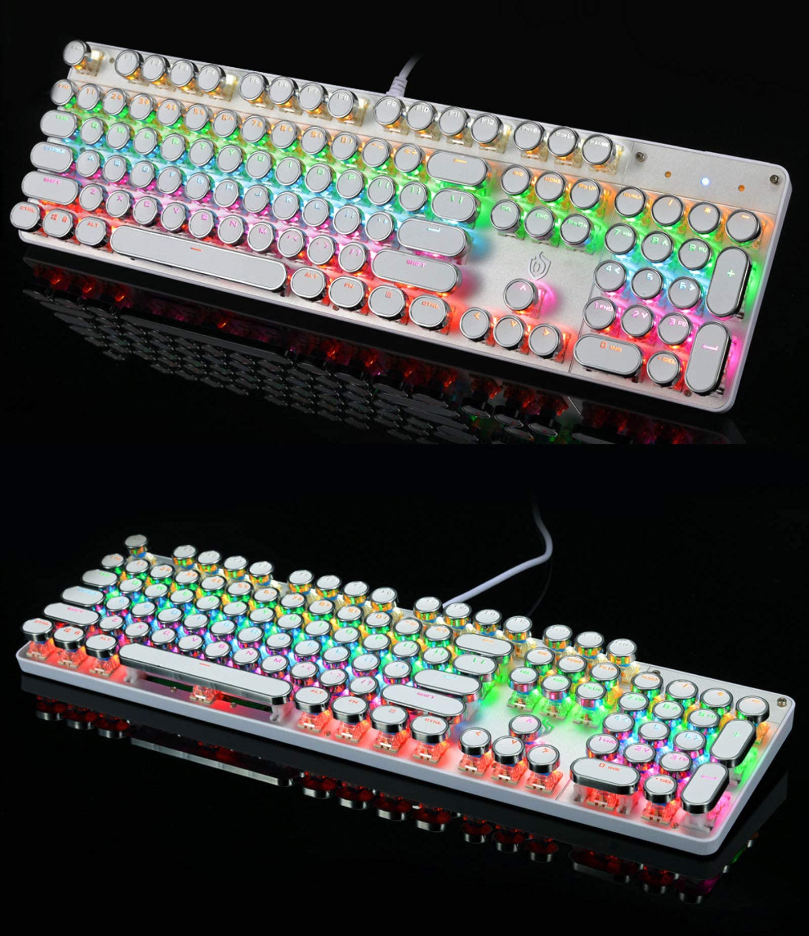 YSCP Typewriter Style Mechanical Gaming Keyboard RGB Backlit Wired with Blue Switch Retro Round Keycap 104 Keys Keyboard (R-Black)