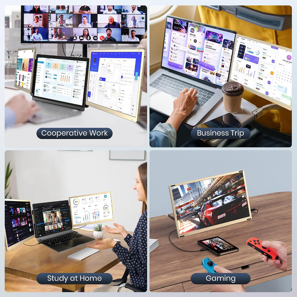 Updated Laptop Screen Extender,15.6" Portable Triple Monitor for Laptop up to 17.3" with IPS FHD 1080P Display, Detachable Laptops Extended Monitor Compatible with Mac, Wins, Dex, Chrome