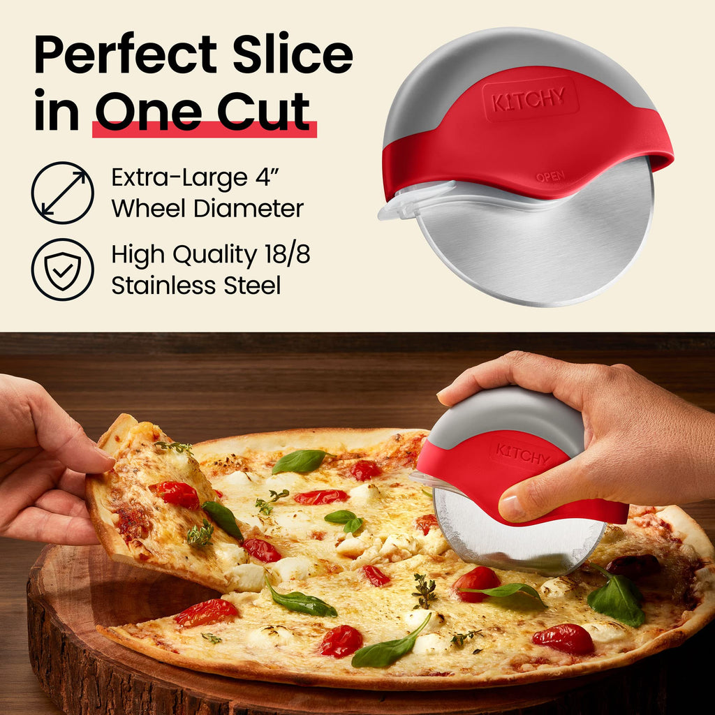 Kitchy Pizza Cutter Wheel with Protective Blade Cover, Ergonomic Pizza Slicer (Blue)