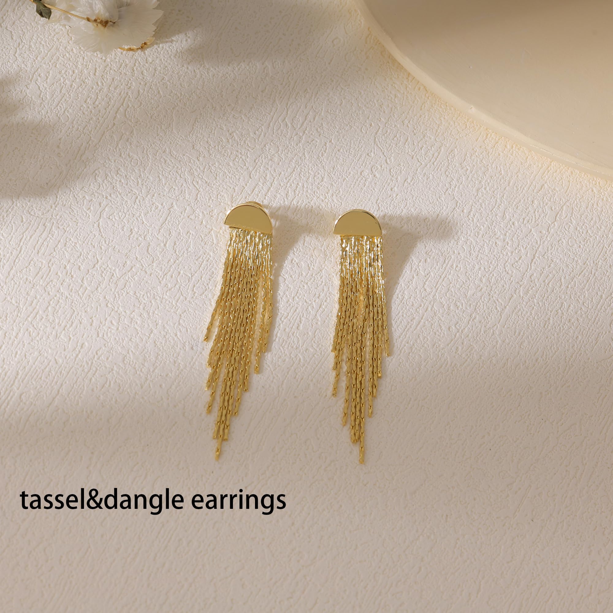 Gold Earrings for Women, 14K Gold Plated Tassel Dangle Earrings for Women Trendy Hypoallergenic Long Chain Earring Dainty Pearl Drop Earrings Elegant Wedding Earring Fashion Jewelry for Womens