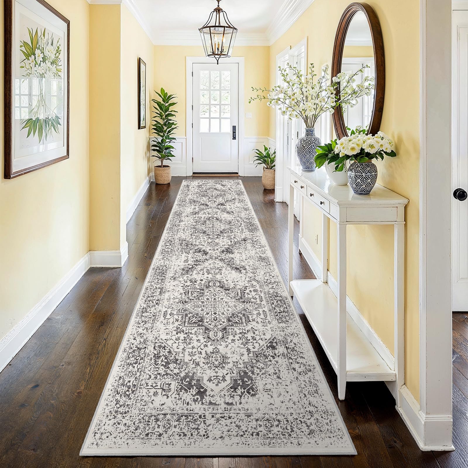 2x5 Washable Kitchen Runner Rug - Soft Low Pile Floral Animal Cat Print Rugs with Non-Slip Backing Waterproof Stain-Resistant Indoor Carpet for Hallway Entryway Bathroom Bedroom (Black)