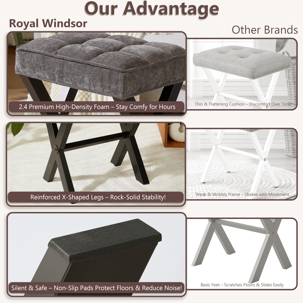 Royal Windsor Vanity Stool with Saddle Cushion, 18 Inch Makeup Vanity Chair for Living Room, Modern Foot Stool Ottoman Piano Bench,Small Upholstered Bench for Bedroom, Beige