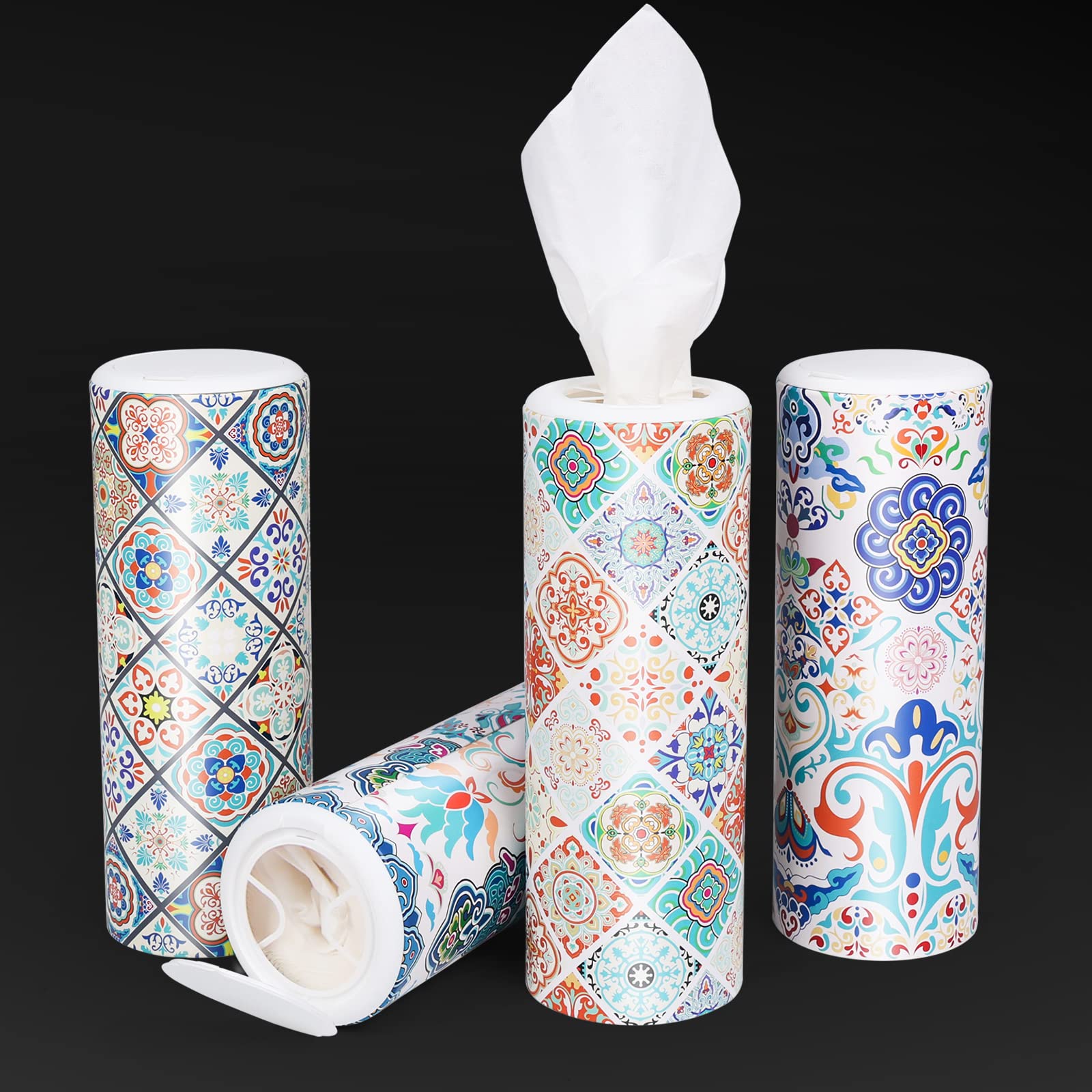 Car Round Canned Tissue Box Cup Holder Facial Tissues,Cylinder Tube Face Towel,4 Canister 3-Ply Car Napkins for Travel Tissue Bulk Fit Home,Office,School by CLOVER