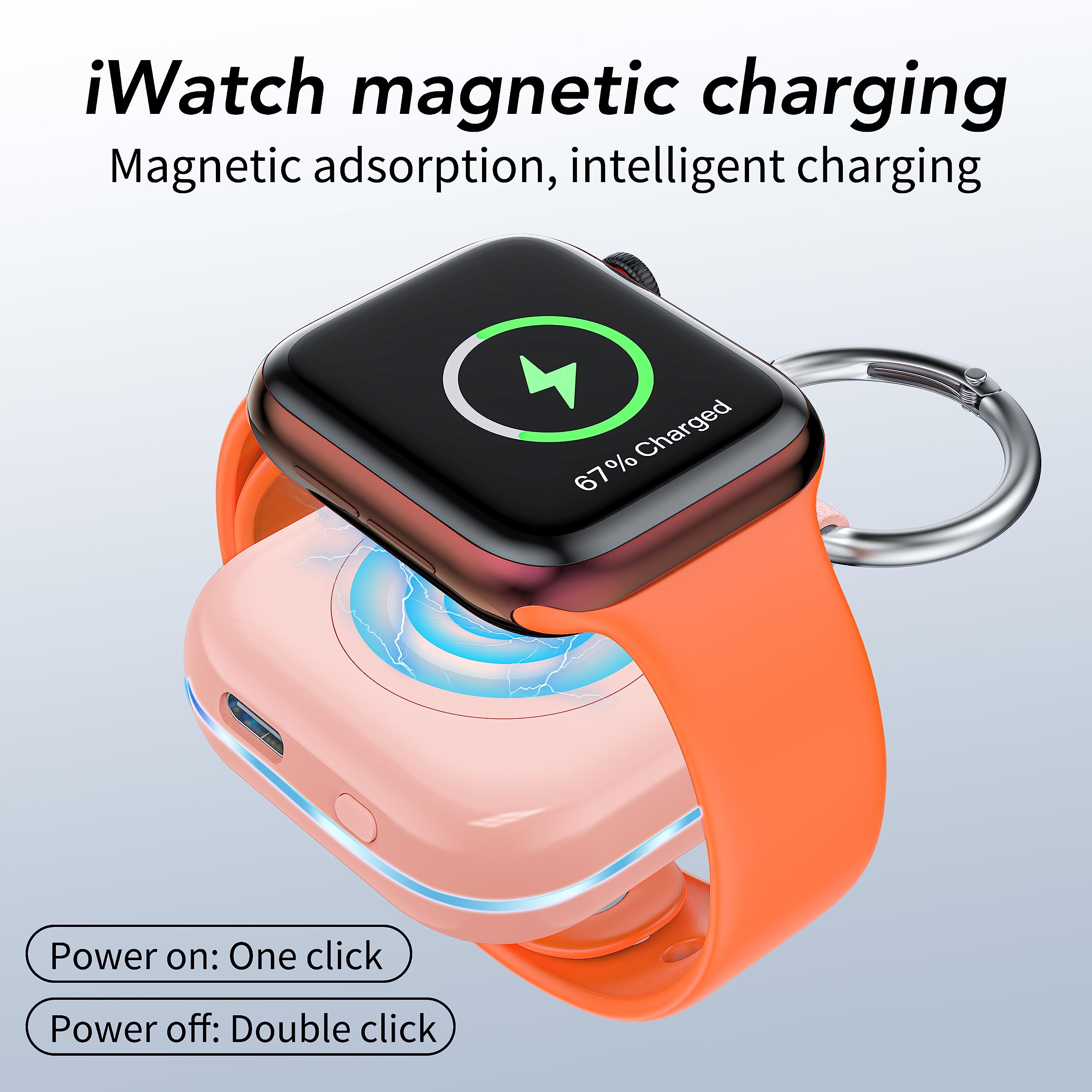 HUOTO Portable Charger for Apple Watch,Wireless Magnetic iWatch Charger 1200mAh Power Bank Travel Keychain Accessories Smart Chargers for Apple Watch Series 11/10/9/8/7/6/SE/5/4/3/2/1/UItra/UItra 2