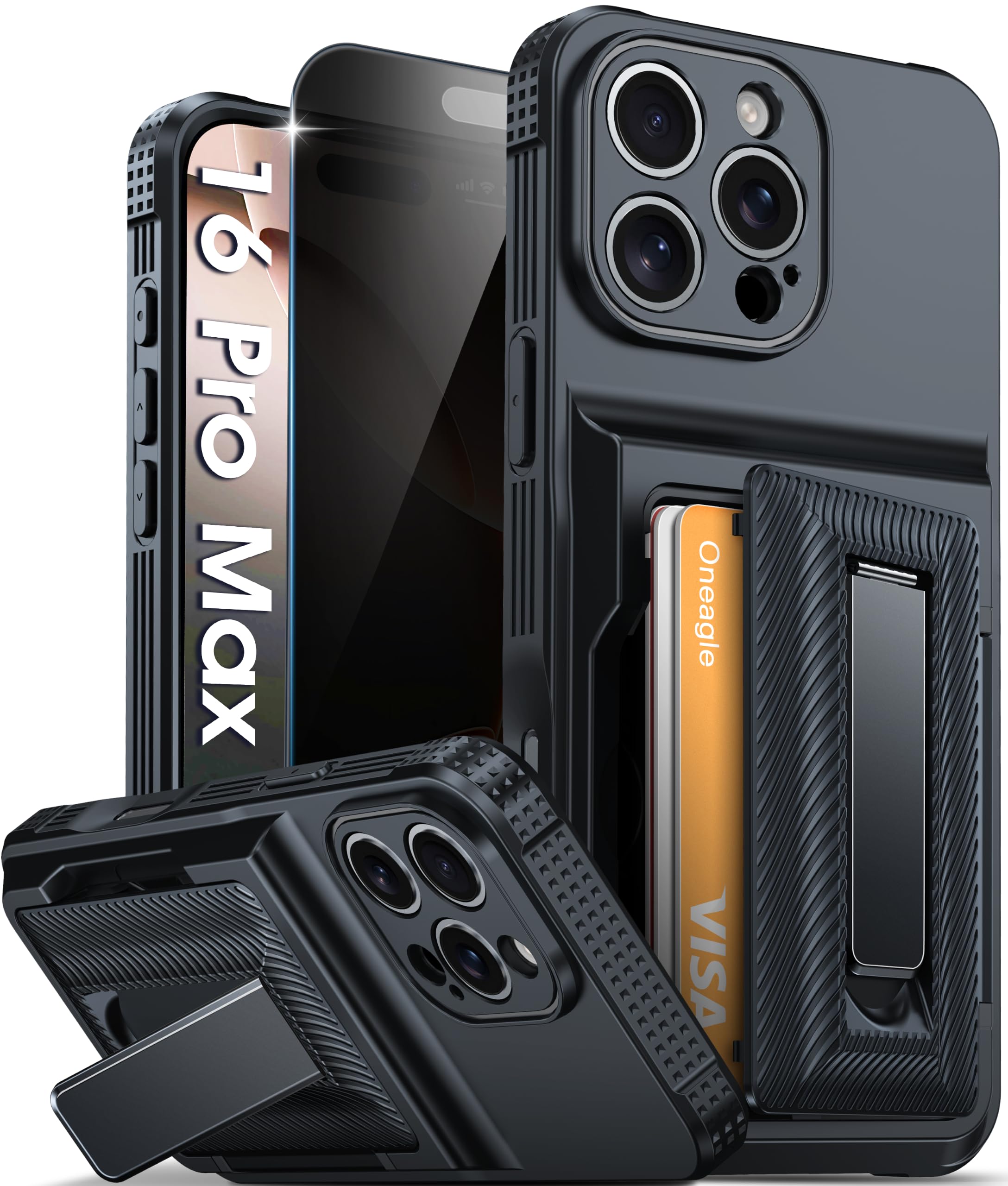 Oneagle Wallet for iPhone 16 Pro Max Case with Card Holder (4-5 Cards) [RFID Blocking] [Privacy Screen Protector] Full Camera Protection & Kickstand, 15FT Shockproof Phone Case for iPhone 16 Pro Max