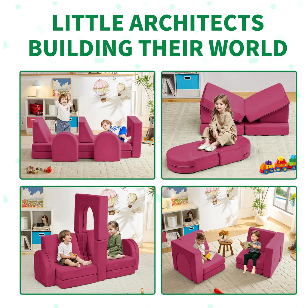 wanan Kids Couch 10PCS, Modular Kids Play Couch for Playroom Bedroom, 10 in 1 Multifunctional Kid Sofa for Playing, Creativing, Sleeping, Indoor Toddler Couches for Boys and Girls(Dark Grey)