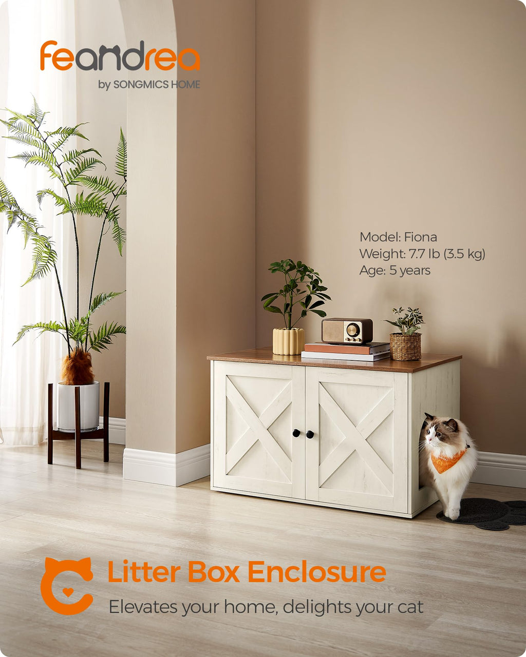 Feandrea Cat Litter Box Enclosure, Litter Box Furniture Hidden, Indoor Cat House, End Table, 27.6 x 19.7 x 19.7 Inches, Heather Greige UPCL022K01