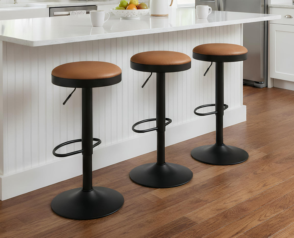EALSON Modern Swivel Bar Stool Adjustable Counter Height Backless Barstools with Metal Base Leather Upholstered Round Bar Stool Chairs for Kitchen Island/Pub/Breakfast Bar, Beige 1PC