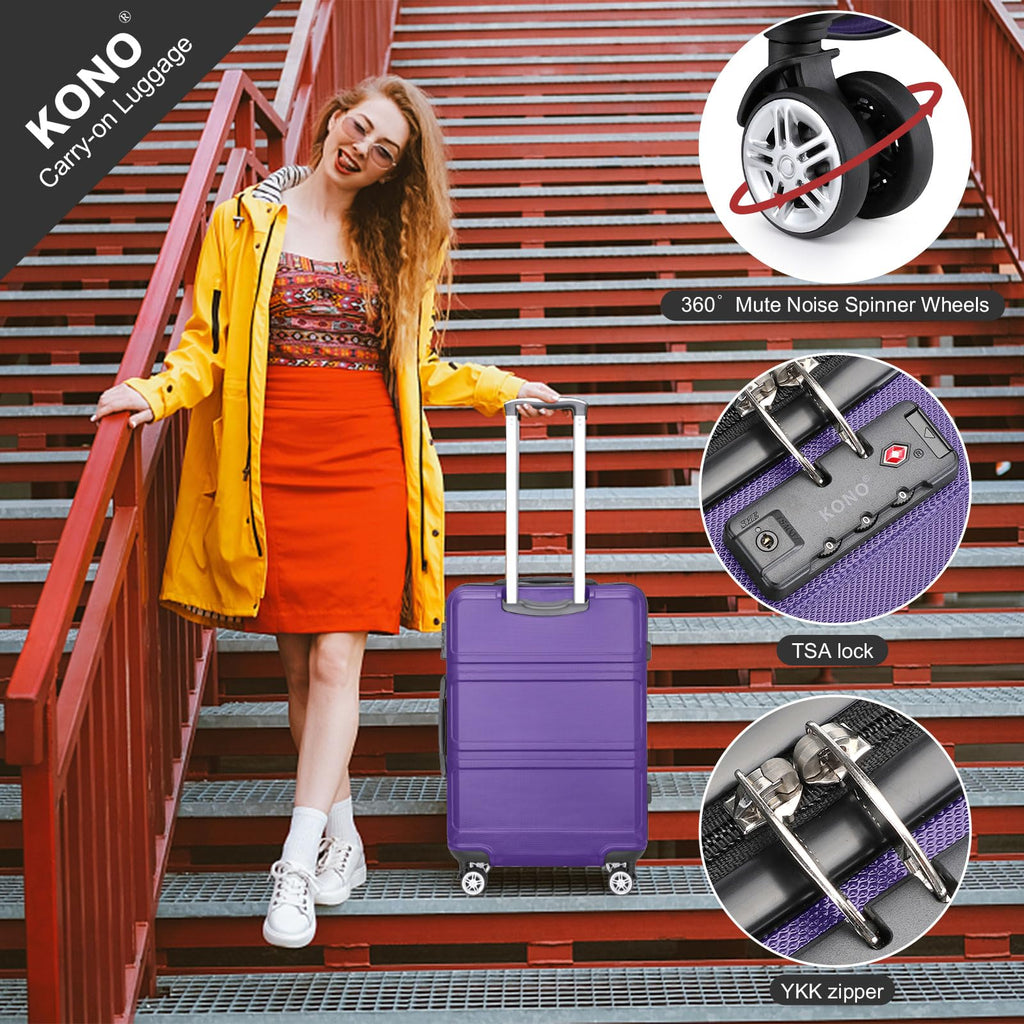 Kono Carry On Luggage Set Airline Approved Lightweight PC+ABS Carry On Suitcase with TSA Lock Spinner Wheels Durable Luggage Hardside Apricot Blue