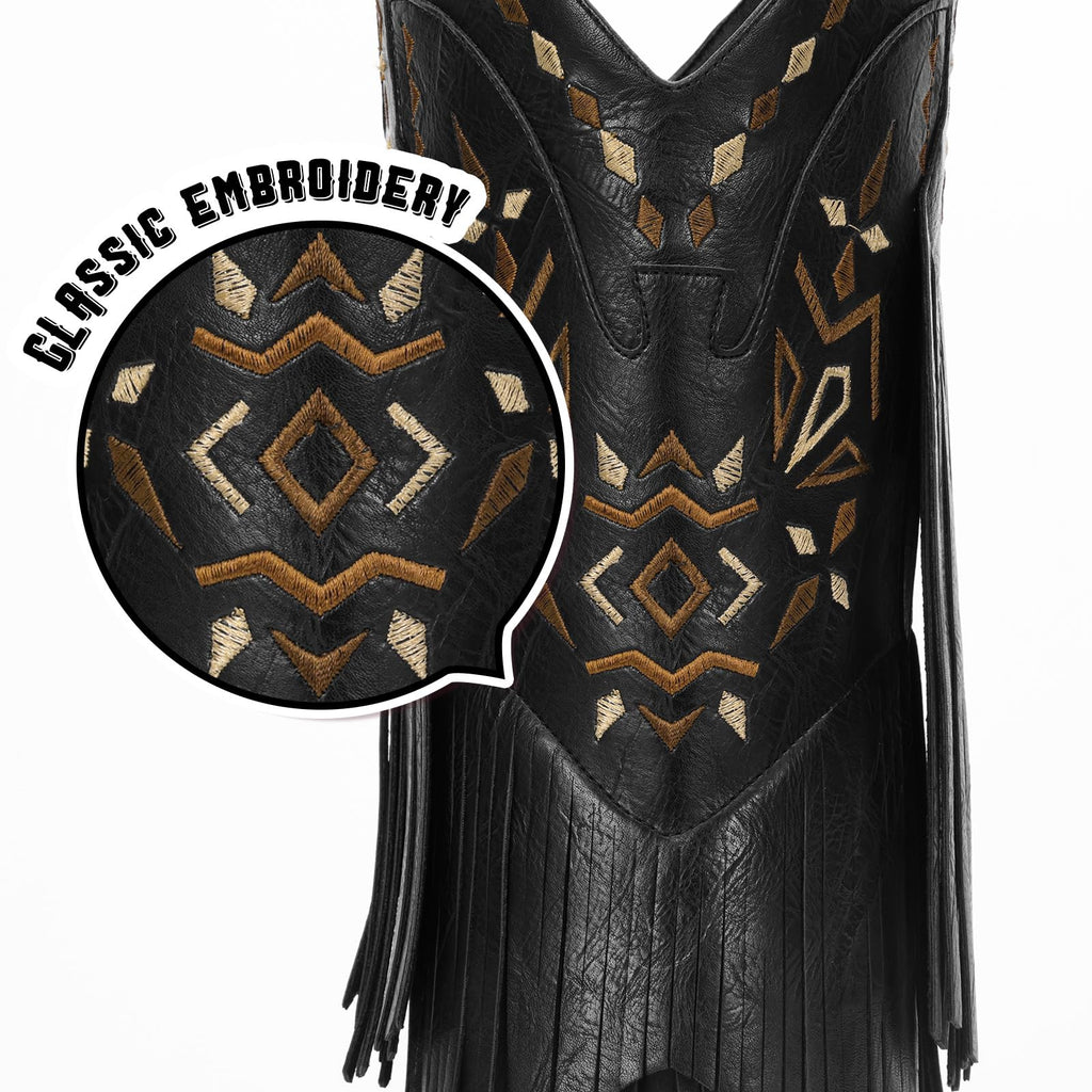 Cowboy Boots for Women - Fringe Knee High Cowgirl Boots with Classic Embroidery, Pointed Toe Pull on Retro Design, Perfect for Western Parties, Weddings and Events