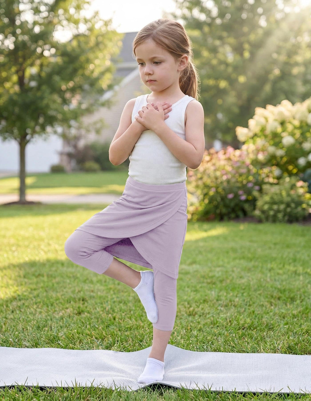 CharmWM Girls High Elastic Waist Capri Pants Kids Cute Active Golf Tennis Skorts Leggings Skirts Trousers
