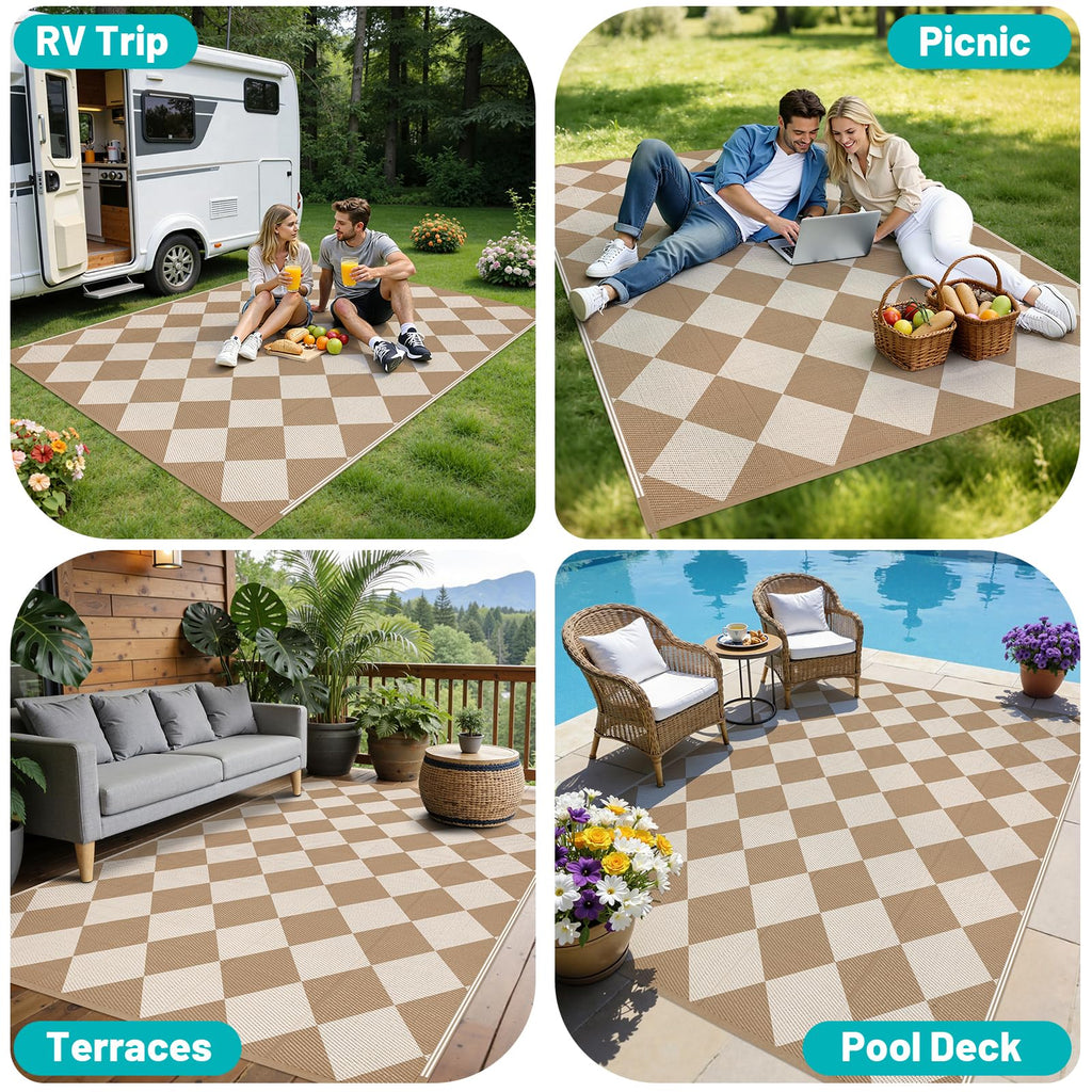HEBE Checkered Outdoor Rug Waterproof 5x8, Reversible Plastic Straw Rug RV Camping Rug, Indoor Outdoor Patio Mat Clearance, Outside Carpet for Porch,Deck,Camper,Balcony,Backyard,Picnic
