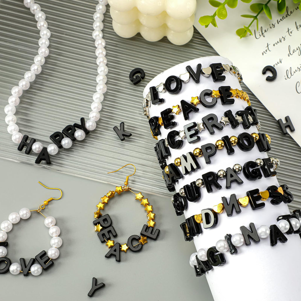 Augshy 700PCS White Letter Beads Alphabet Beads for Making DIY (6mm) | Premium Acrylic Cube Shape, Ideal Bracelets and Keychains, Large Hole Design for Easy Paracord Threading