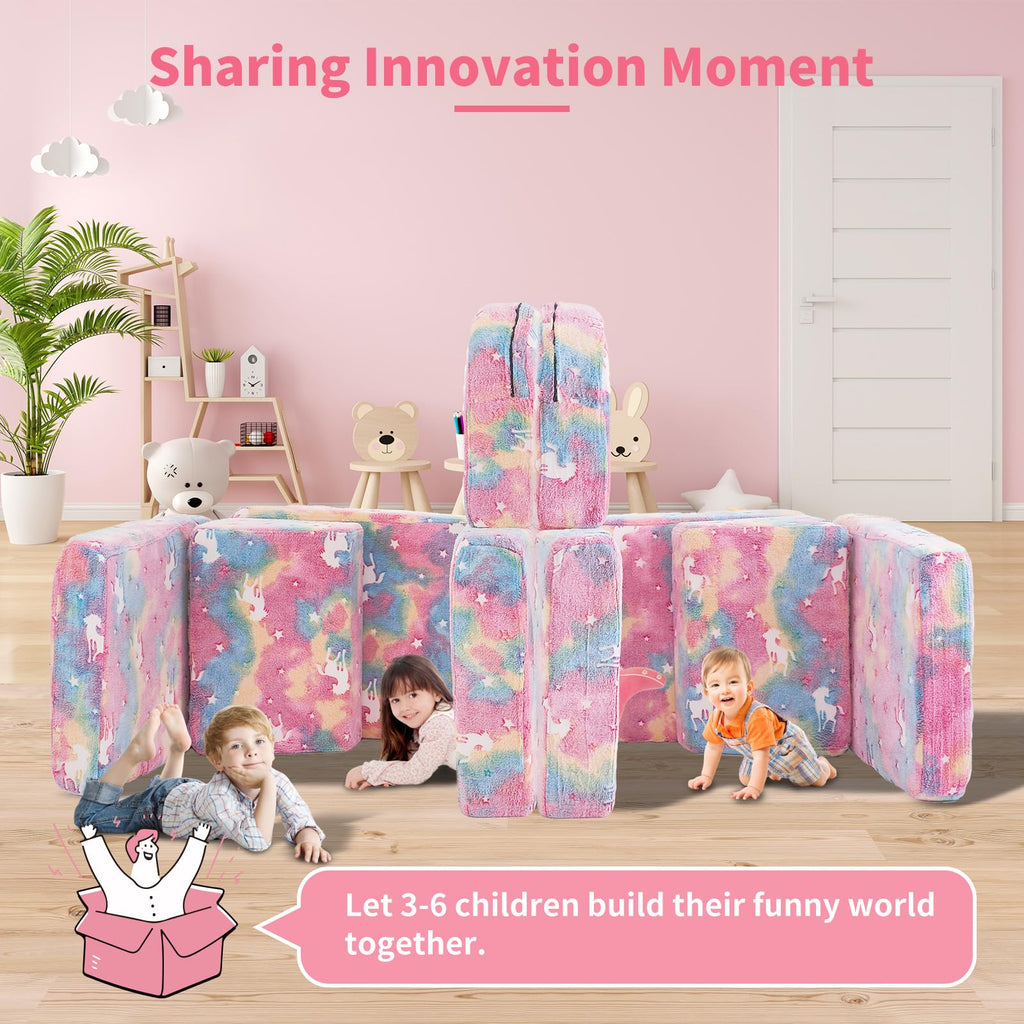 wanan Kids Couch 10PCS, Modular Kids Play Couch for Playroom Bedroom, 10 in 1 Multifunctional Kid Sofa for Playing, Creativing, Sleeping, Indoor Toddler Couches for Boys and Girls(Dark Grey)