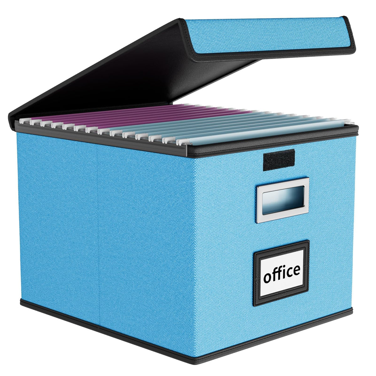File Organizer Box with Lid, Collapsible Faux Leather Hanging File Folder Box Organizer with Plastic Slides, Decorative Home/Office Filing System Boxes for File and Folders Storage