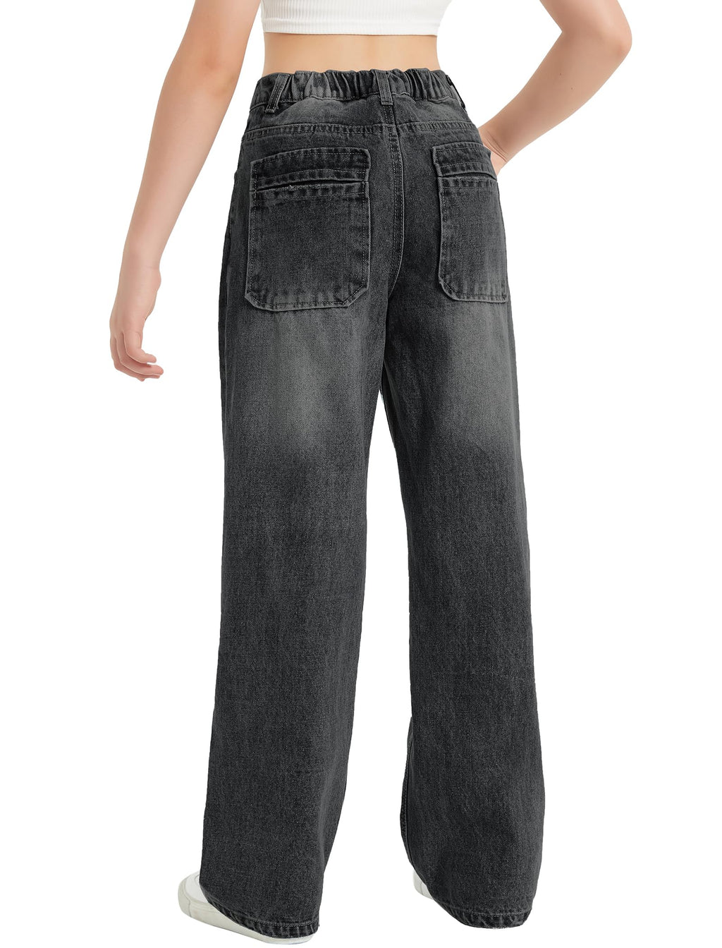 EXARUS Girls Jeans Baggy Wide Leg Cute Teen Tween Long Denim Pants Clothes Tall Junior Elastic Band Pockets