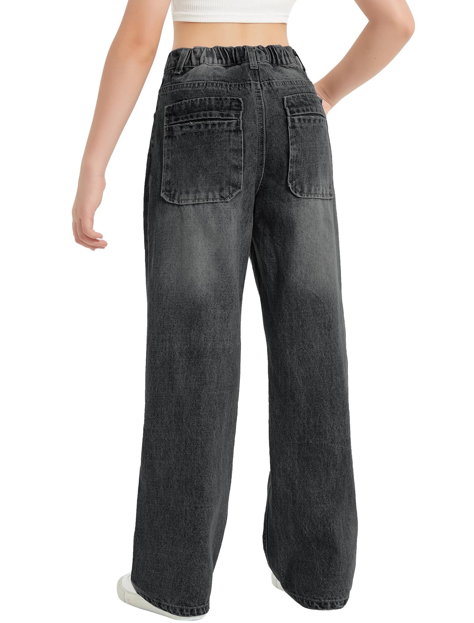 EXARUS Girls Jeans Baggy Wide Leg Cute Teen Tween Long Denim Pants Clothes Tall Junior Elastic Band Pockets