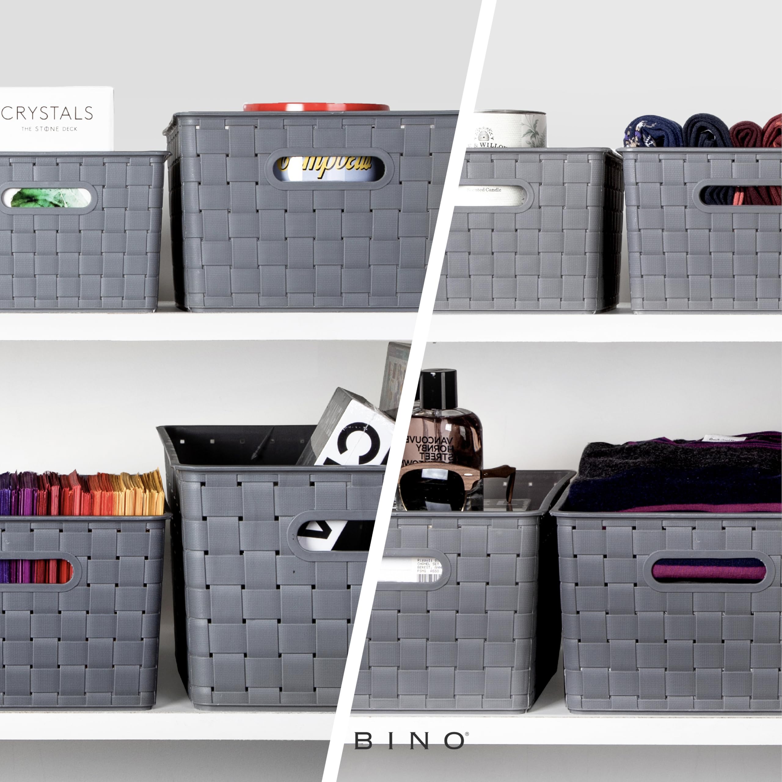 BINO Plastic Basket, Small White, 5 Pack - Rectangular Cabinet Organizer, Multi-Use Storage Basket, Drawer and Cabinet-Friendly, Portable, Durable, Space Efficiency, Stock Management