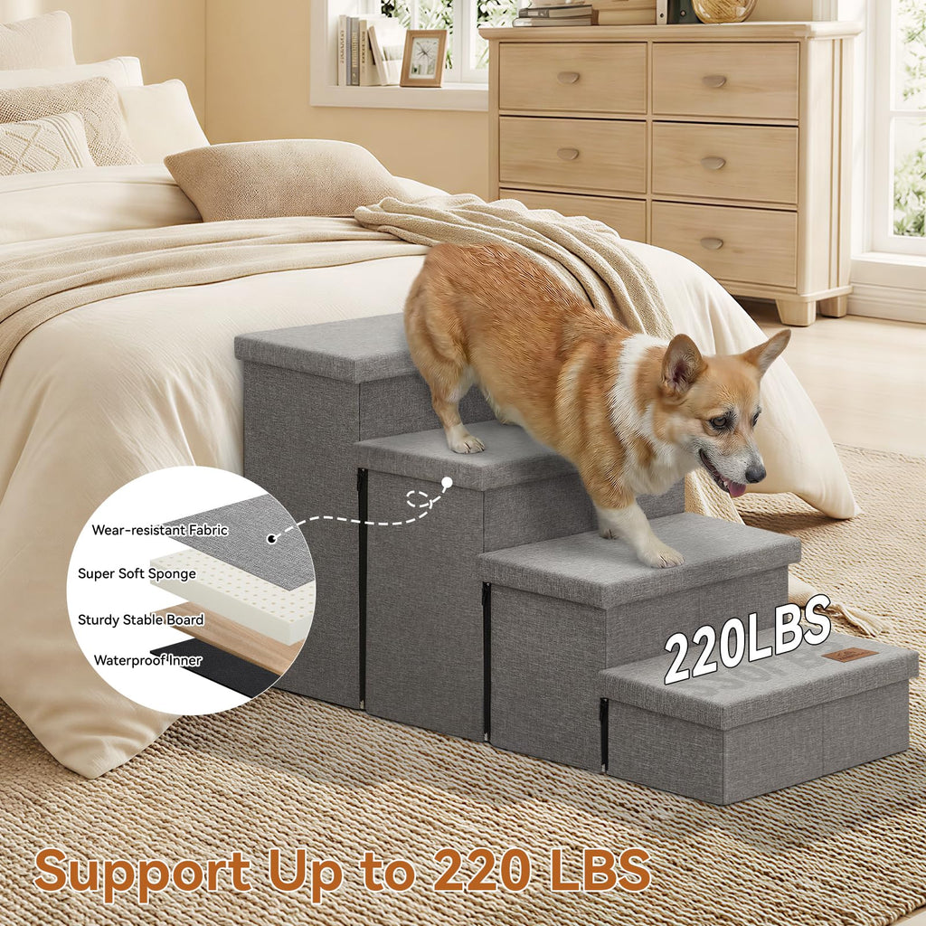Zerbuger Dog Stairs with Condo 15" H, 2-Step Wider Dog Steps for Small/Medium/Large Old Dogs Cats, Folding Sturdy Storage Pet Stairs Climbing Bed Couch, Ramp for Car Hold Up to 150 lbs, Beige