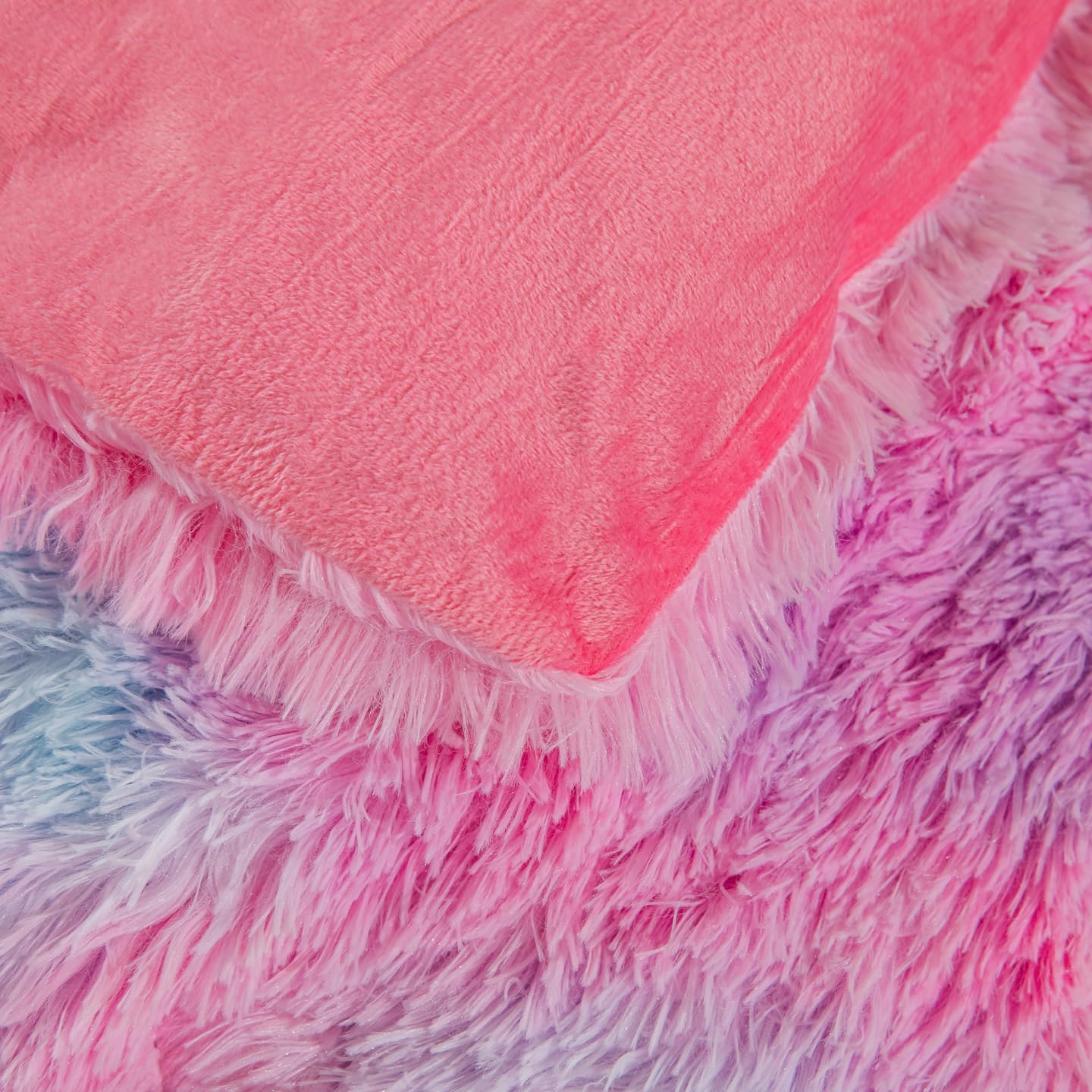 Faux Fur Kids Girls Purple Rainbow Comforter Sets Twin/Full - 3PC Bed Set Warm Comfortable Soft Plush Flannel Velvet Fluffy Fuzzy Bedding（Comforter x 1 Pillowcases x 2）