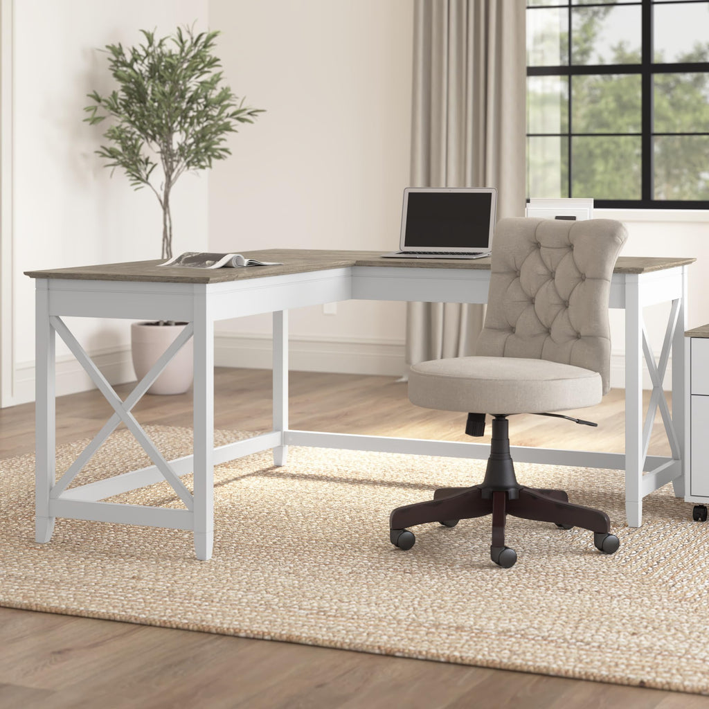 Bush Home Key West 60W Modern Farmhouse L Shaped Desk in Bing Cherry, 60-Inch Corner Computer Table for Home Office Workspace
