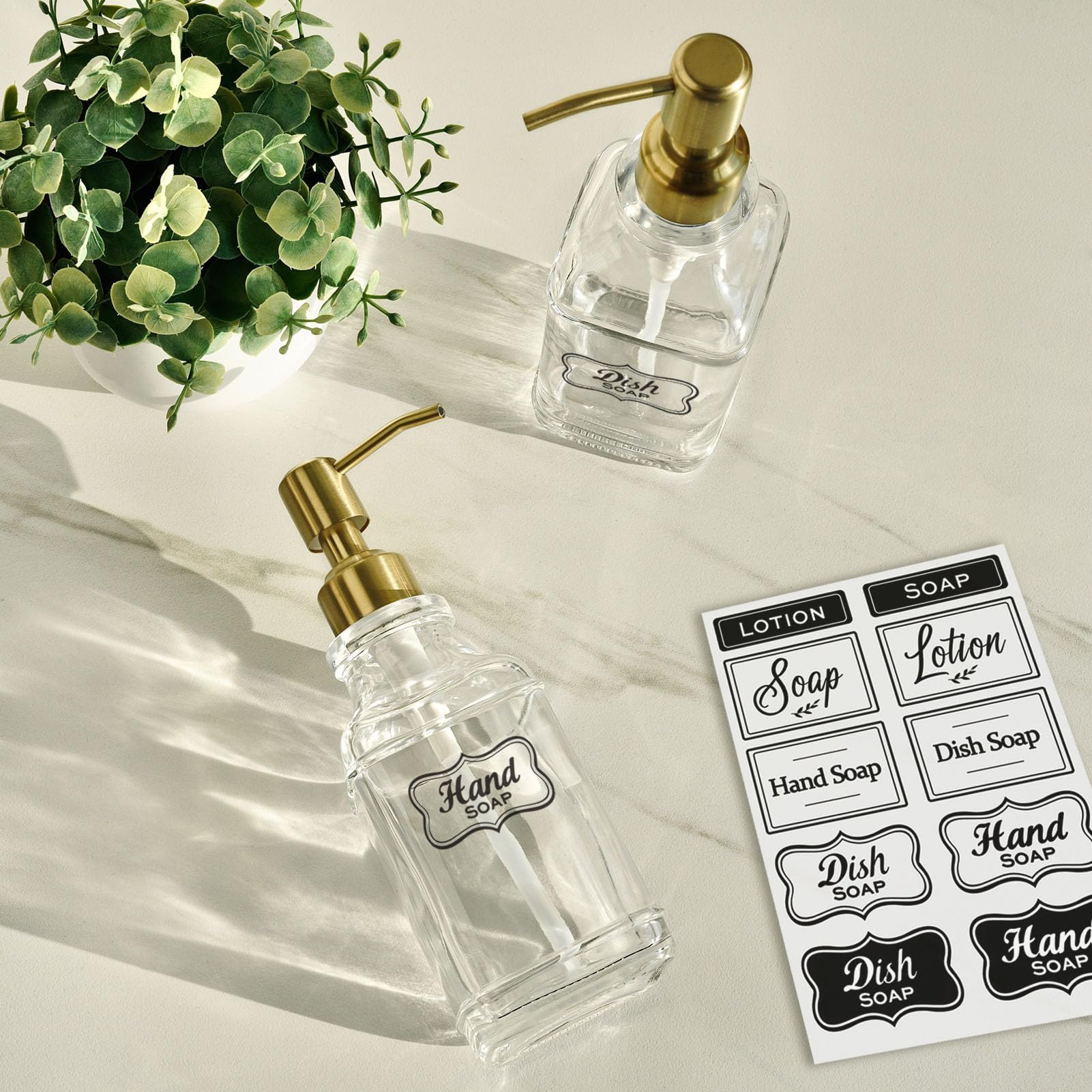JASAI Antique Design Soap Dispenser with Rust Proof 304 Stainless Steel Pump, Refillable Glass Soap Dispenser with 10Pcs Clear Stickers, Premium Kitchen & Bathroom Soap Dispenser