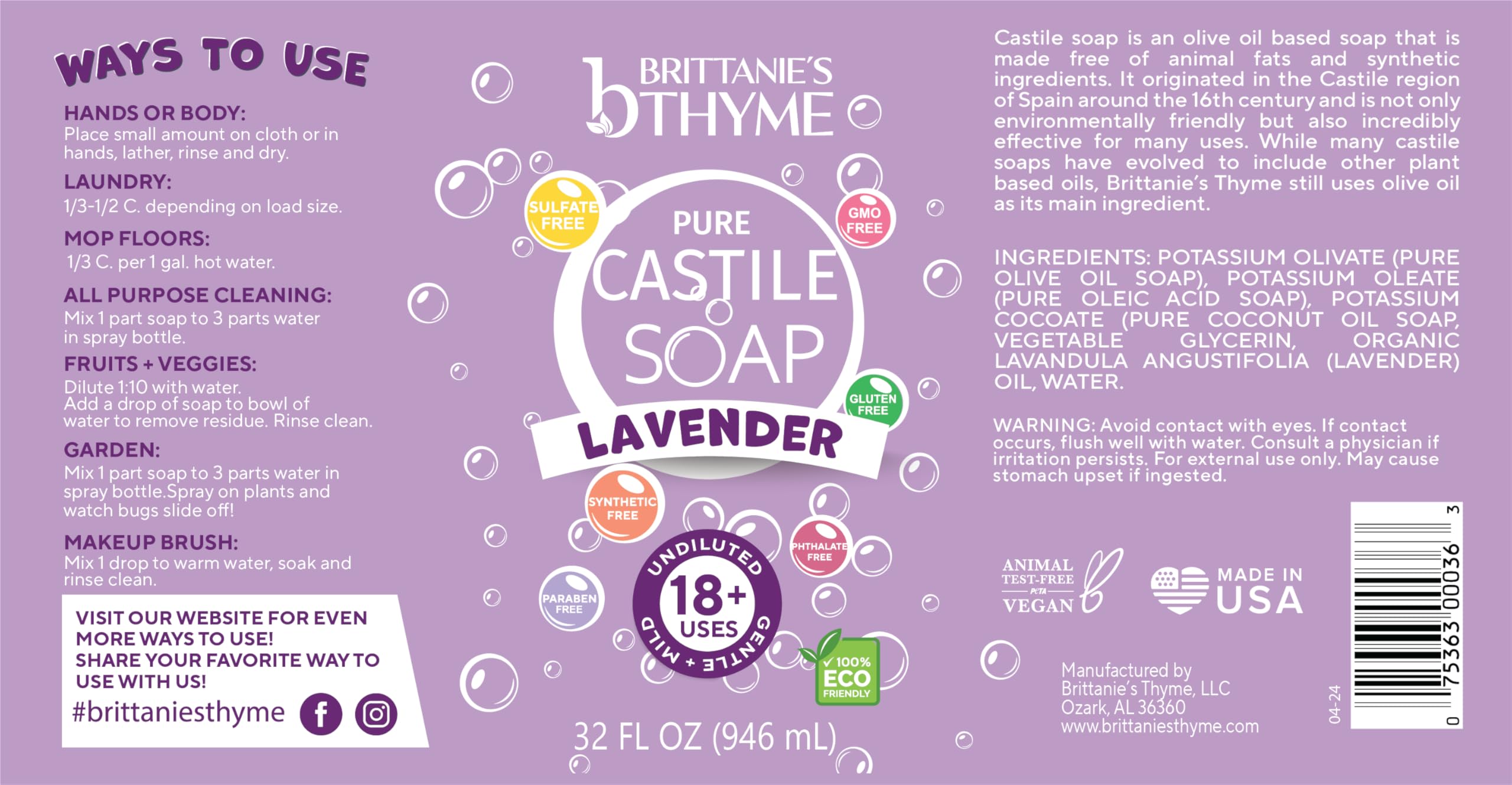 Brittanie’s Pure Castile Liquid Soap Refill, Bergamot Lime, 12 Ounce | Dish Soap, Hair & Body, Home, Gentle and Pure, Made with Natural Luxurious Oils, Vegan & Gluten Free Non-GMO