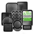 NutriChef 10-Piece Non-Stick Baking Set – Heavy-Duty Carbon Steel Bakeware Set w/ Cookie Sheets, Muffin Pan, Roasting Pan, Cake Pan, Baking Tray, Pizza Pan – Effortless Food Release & Easy Cleanup