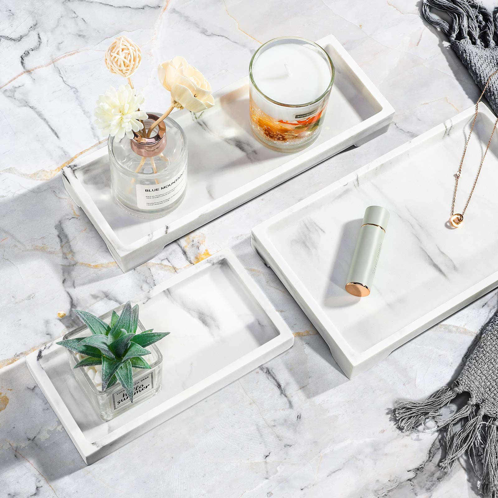 Luxspire Bathroom Vanity Tray, Resin Dresser Jewelry Ring Dish Tank Storage Kitchen Sink Countertop Organizer Plate Holder for Perfume Candles Soap Towel Plant Bathroom Accessories, M, Matte Black