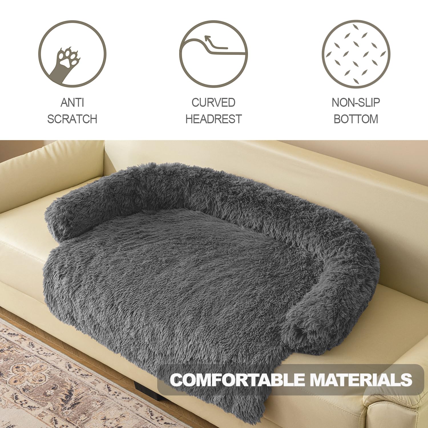 Luxurious Calming Dogs/Cats Bed Mats, Dog Pad Washable Removable Couch Cover, Plush Long Fur Mat for Pets, Waterproof Lining, Perfect for Small, Medium and Large Dogs and Cats (Beige, 31"x23")