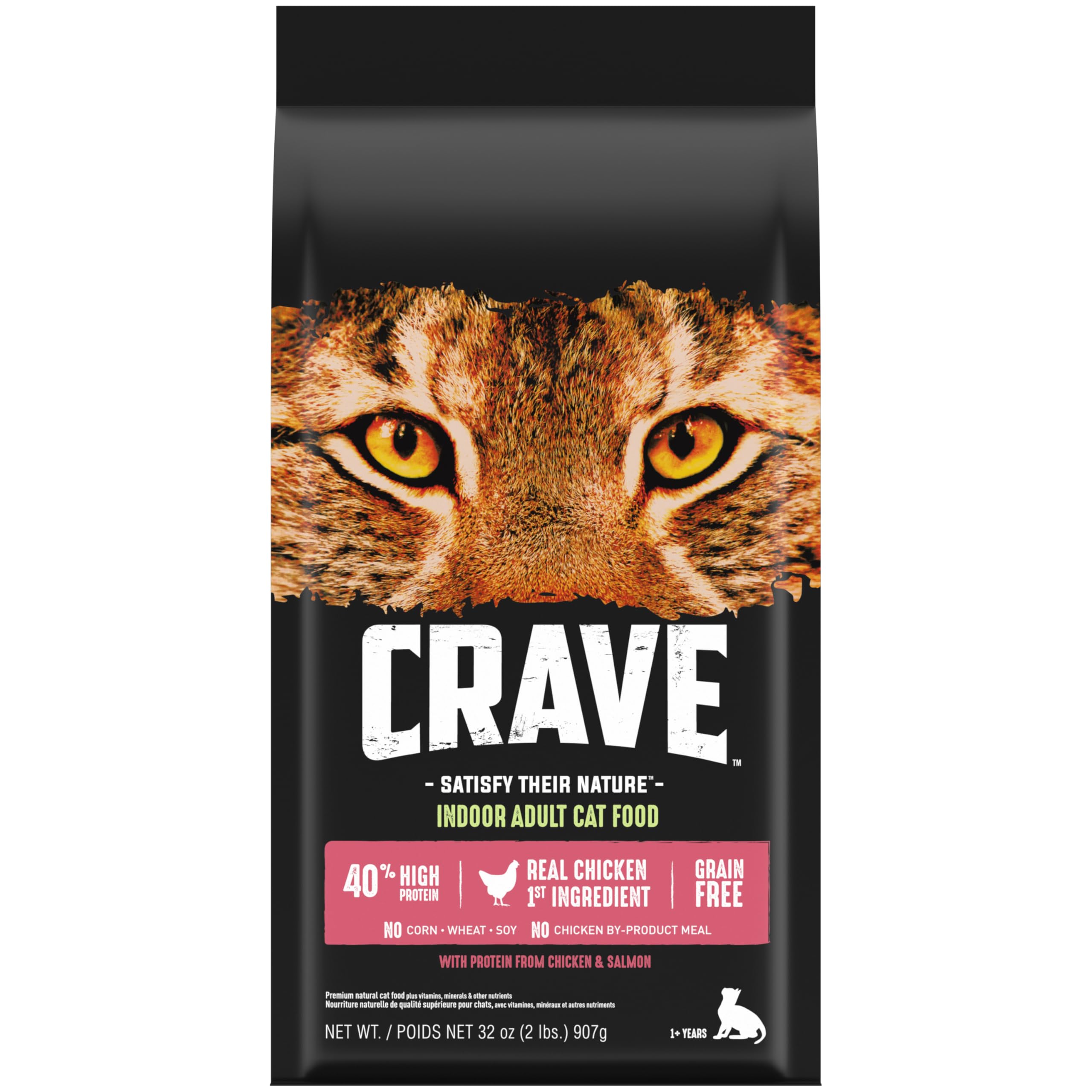 CRAVE Grain Free Indoor Adult High Protein Natural Dry Cat Food with Protein from Chicken & Salmon, 2 lb. Bag