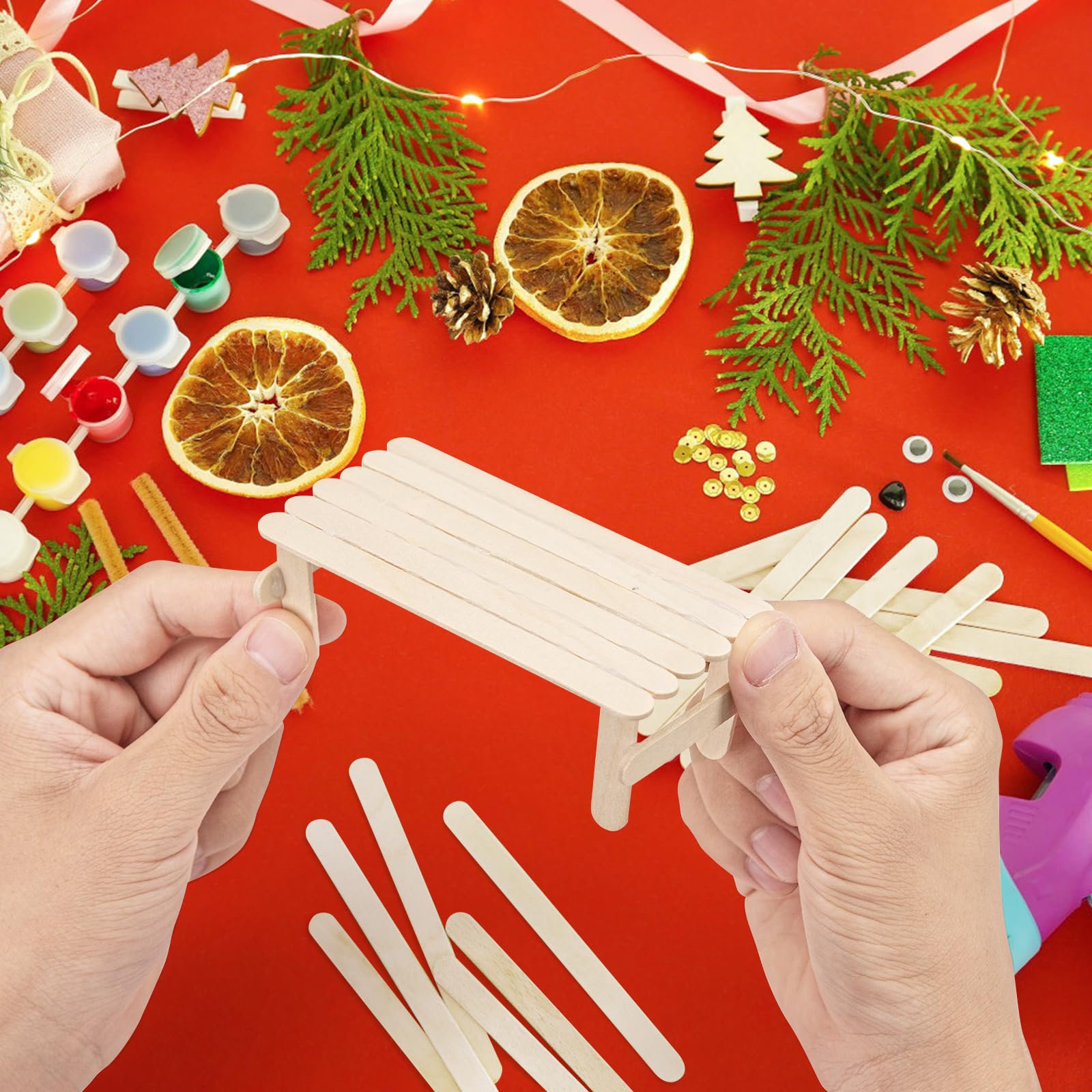 WISYOK 240 Pcs Natural Wood Craft Sticks, Popsicle Sticks, Lolly Sticks for Crafts 4.5 Inch, Ideal for Homeschool Arts and Crafts, Waxing Supplies, Classroom Art Supplies