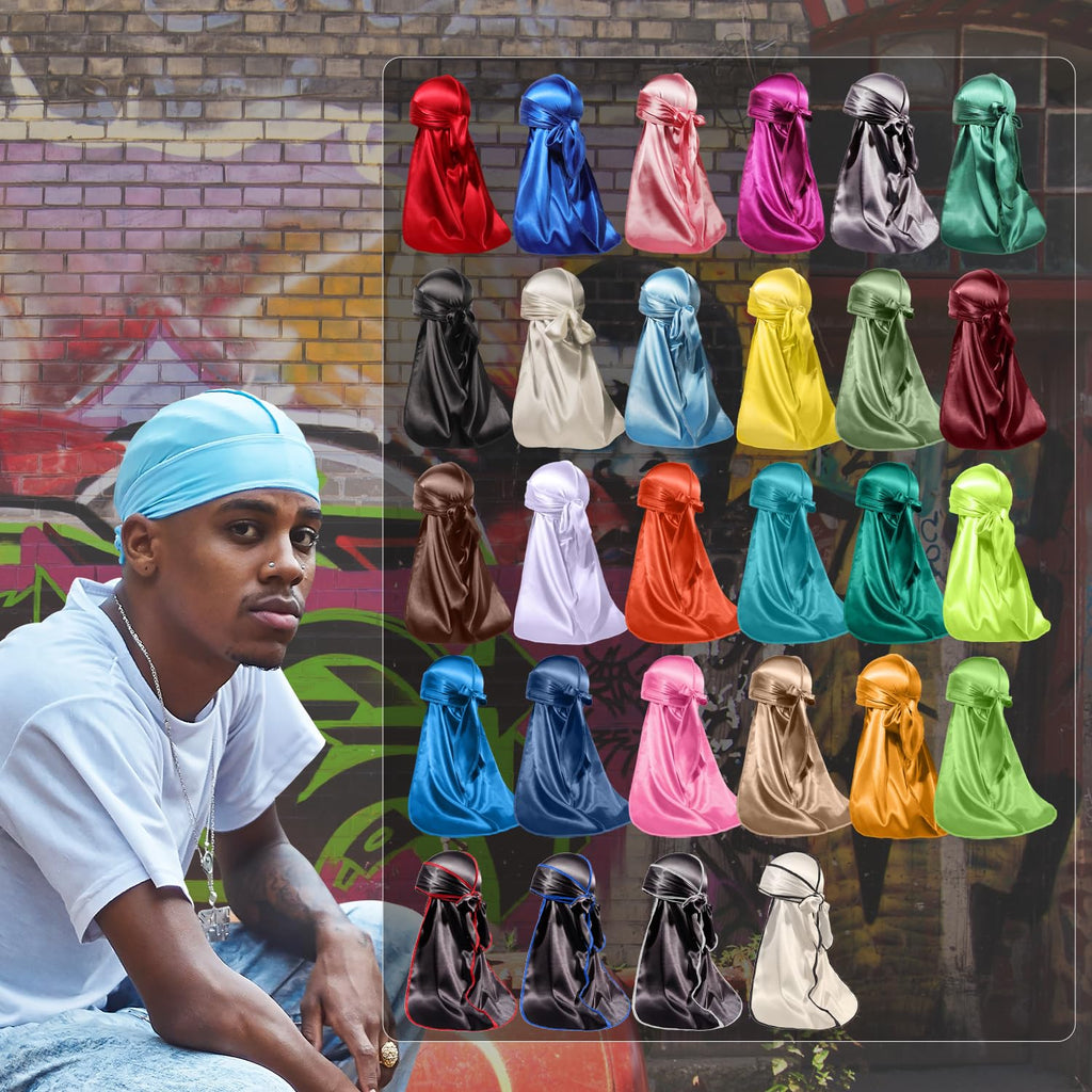 4PCS Silky Durags for Men Women 360 Waves with 1 Wave Cap, Silky Satin Durag Extra Long Tails