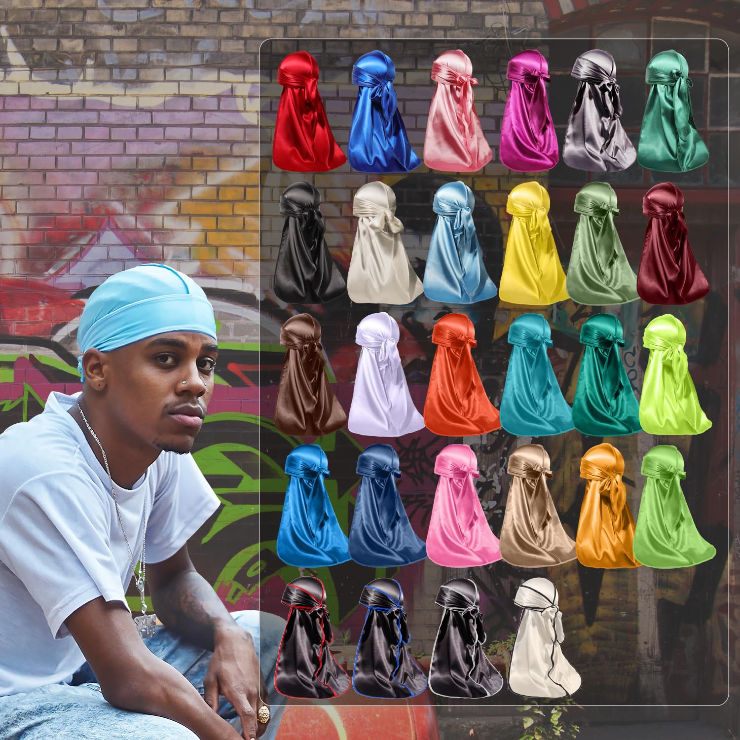 4PCS Silky Durags for Men Women 360 Waves with 1 Wave Cap, Silky Satin Durag Extra Long Tails