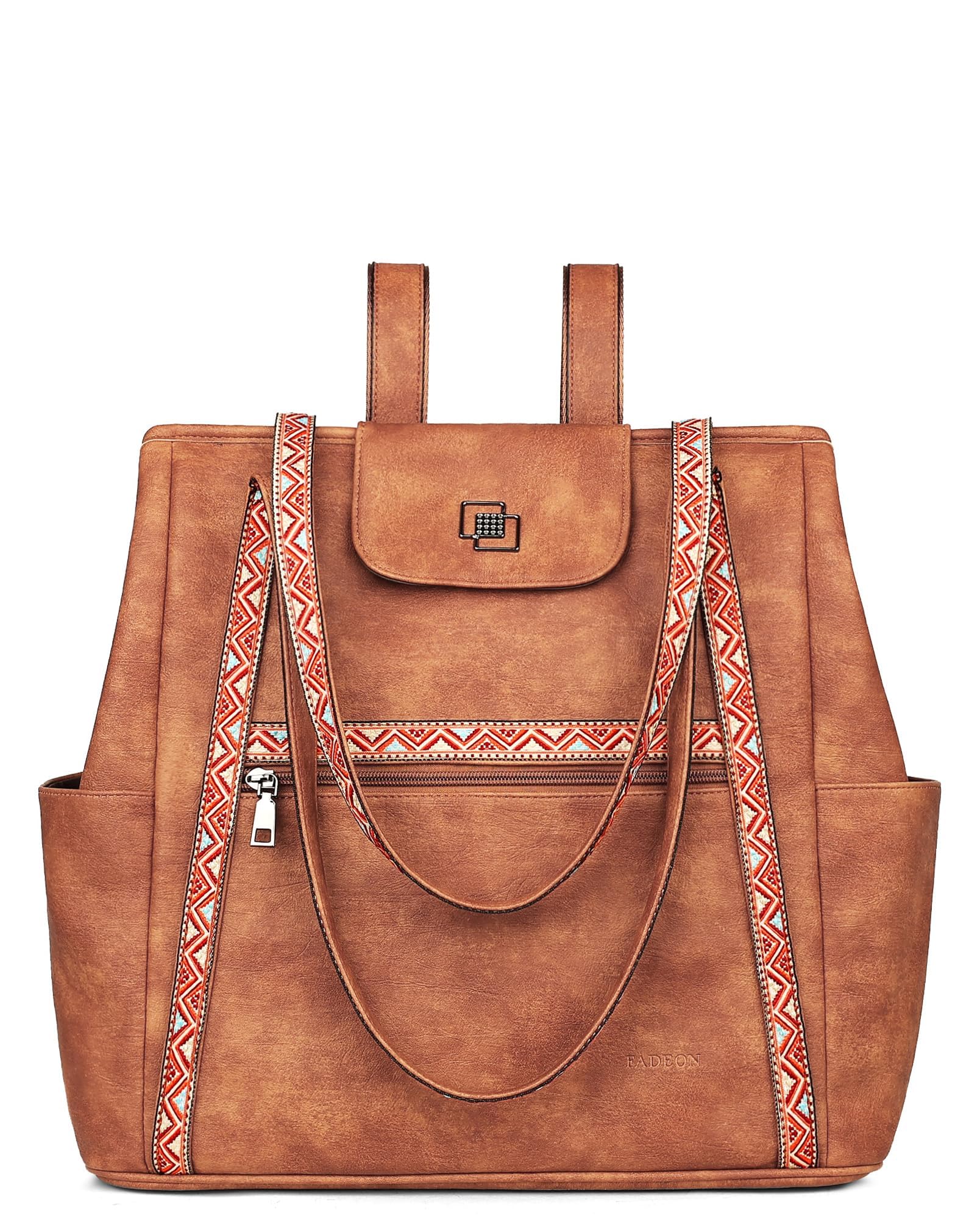 FADEON Large Laptop Tote Bag for Women Designer Leather Laptop Bag Fashion Travel Backpack Purse Shoulder Handbag