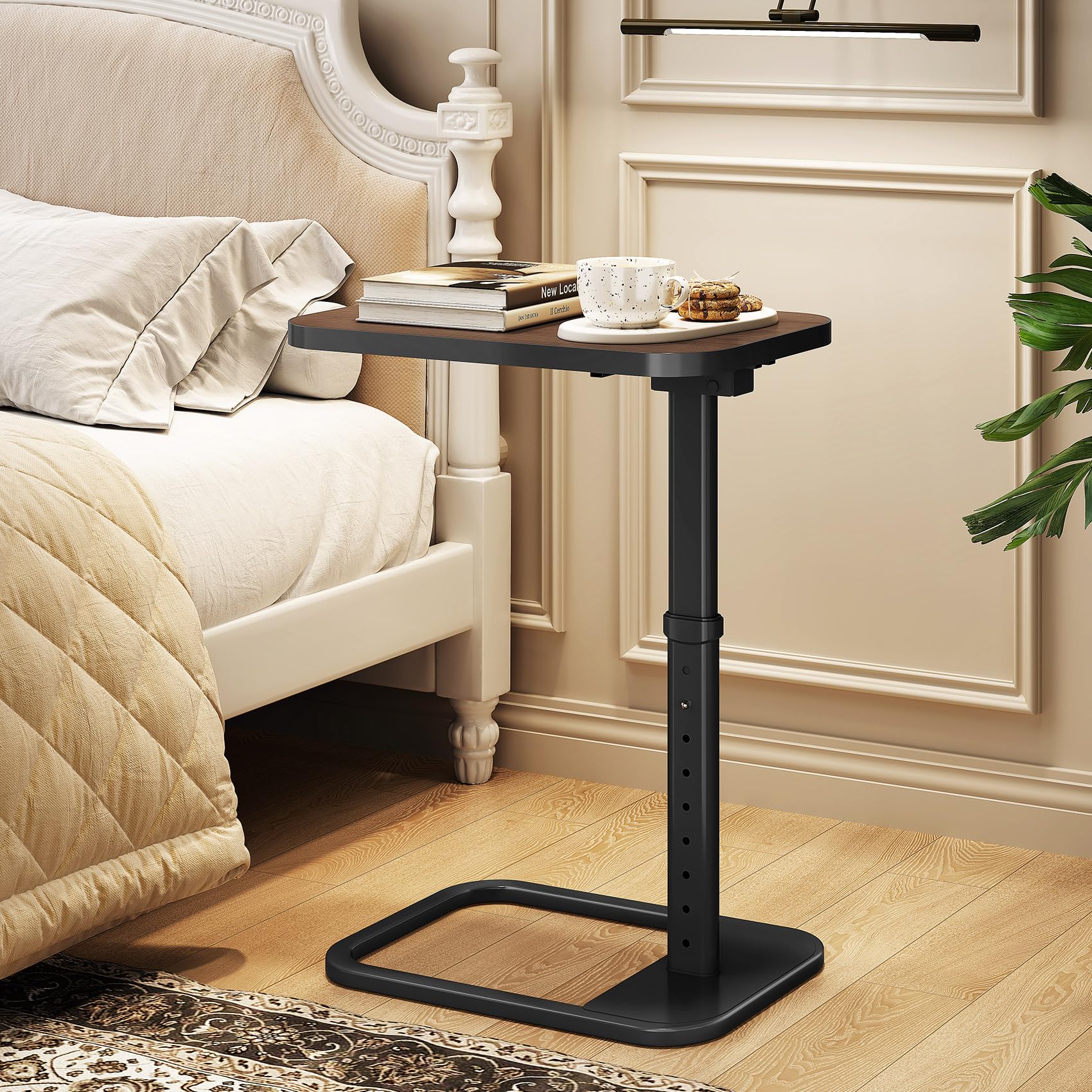Kitstorack TV Tray Table, Adjustable Height & Rounded Metal Corners, Snack Table for Couch, Sofa, Bed, Chair, Living Room, C Shaped End Side Table for Eating, Dinner or Laptop, Small Spaces, Black