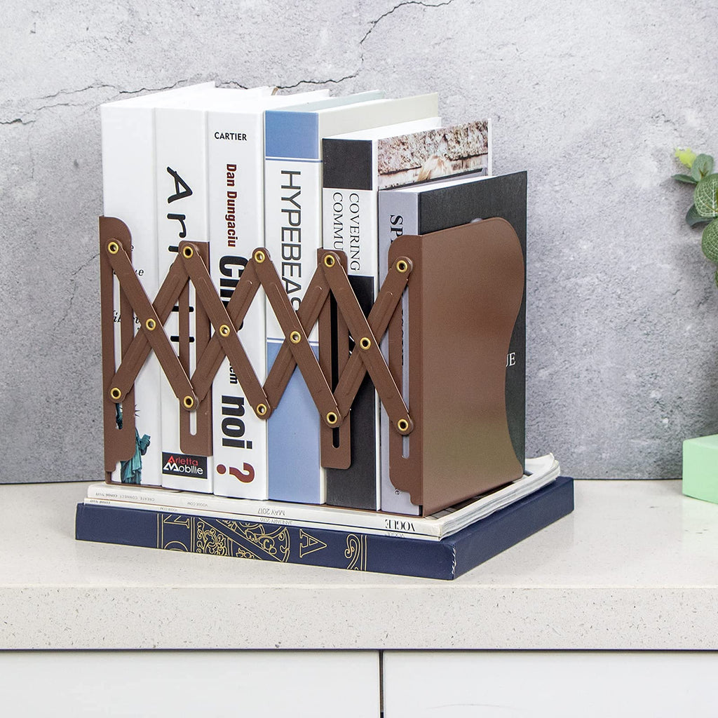 Aobopar Adjustable Book Ends, Metal Bookends for Heavy Books, Desk Book Holder for Shelves, Book Organizer for Desk, Suitable for Office, Home and School Use (Black)