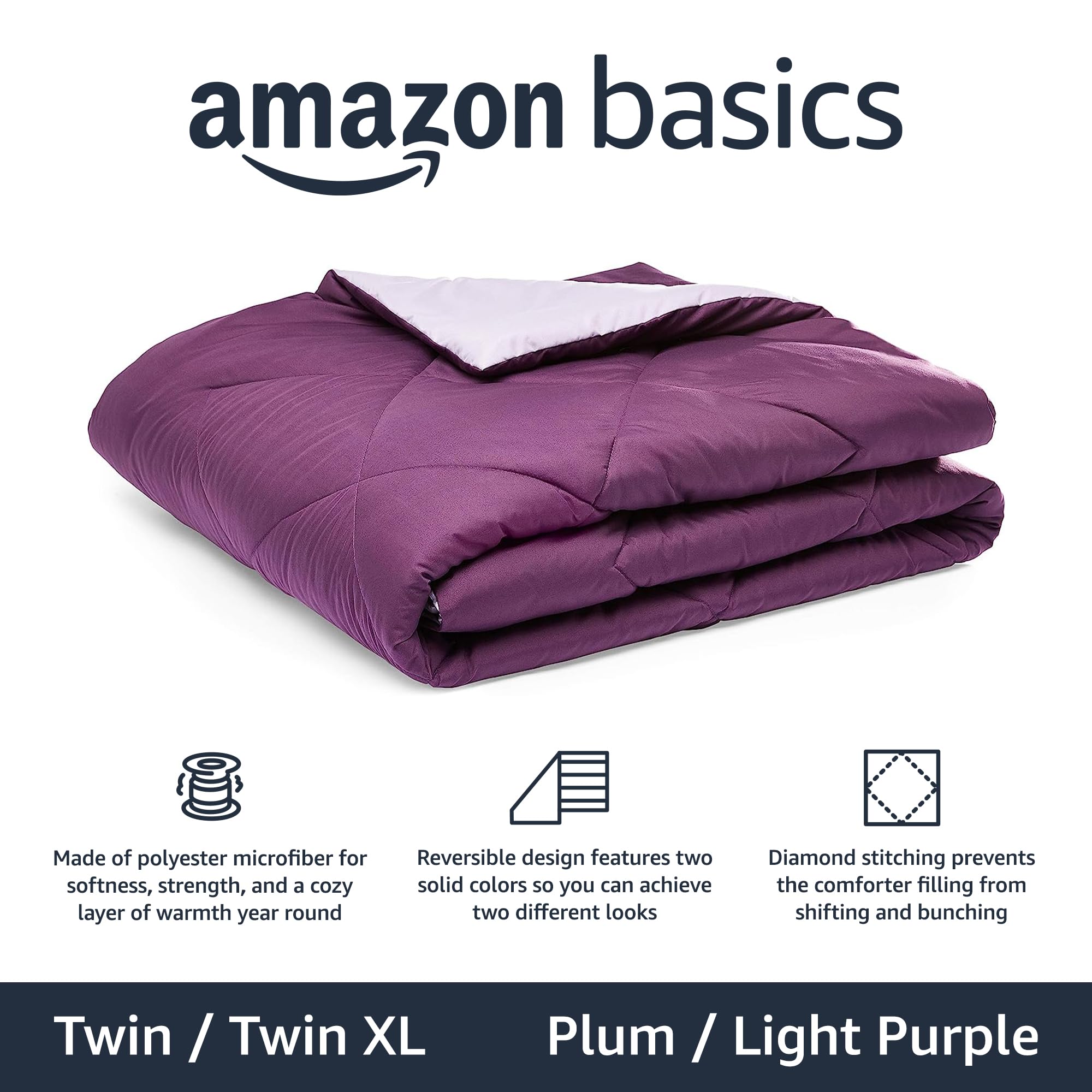 Amazon Basics Reversible Lightweight Microfiber All Season Comforter Blanket, Twin/Twin XL, Burgundy/Grey (Pack of 2)