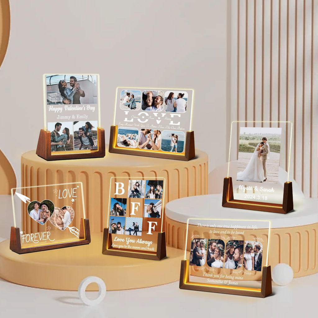 Personalized Fathers Day Birthday Gifts For Daddy Dad From Daughter Son Wife, Custom Acrylic Plaque Light Up Picture Frame, Customized Dad Gifts For Husband Men Papa Fathers Day Christmas