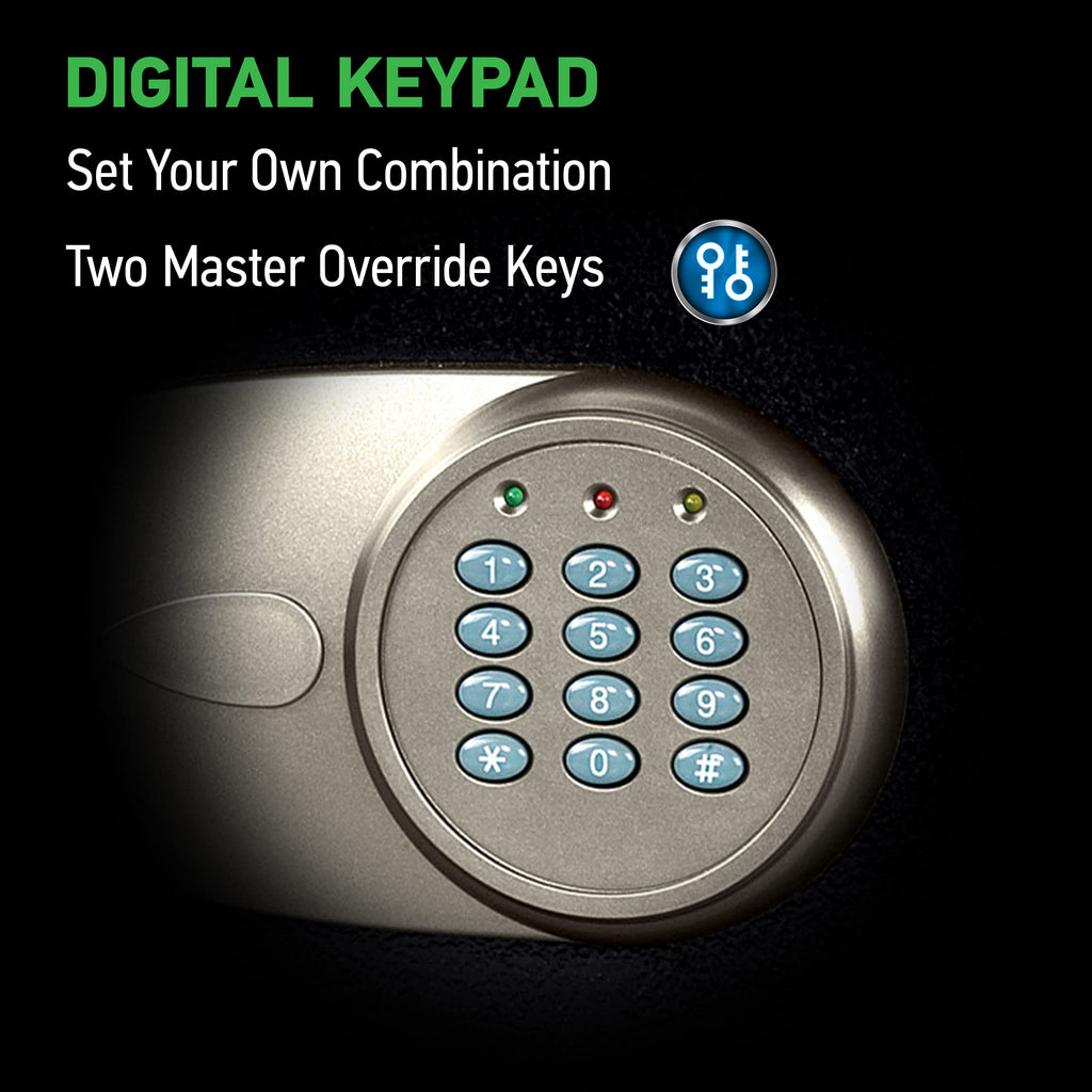 SentrySafe Medium Safe with Digital Keypad, Lock Box with Code has Interior Lining and Bolt Down Kit that Secures Pistol, Money, 0.41 Cubic Feet, 7.6 x 11.4 x 10.4 Inches, X041E
